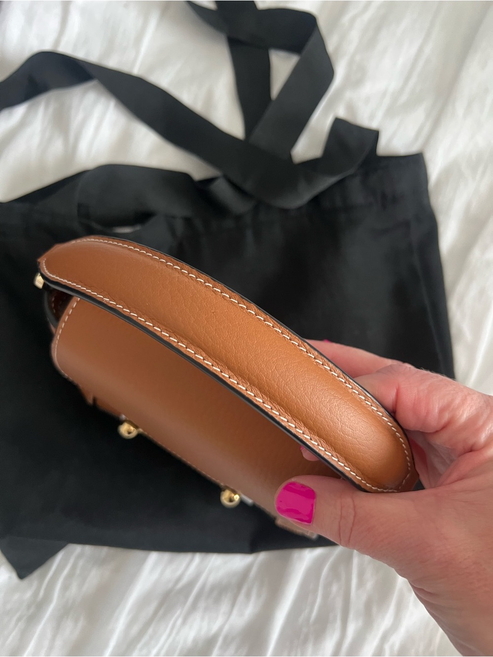 Strathberry Tan Leather Top-Handle Crossbody Bag Nano Mosaic like new - Picture 9 of 15